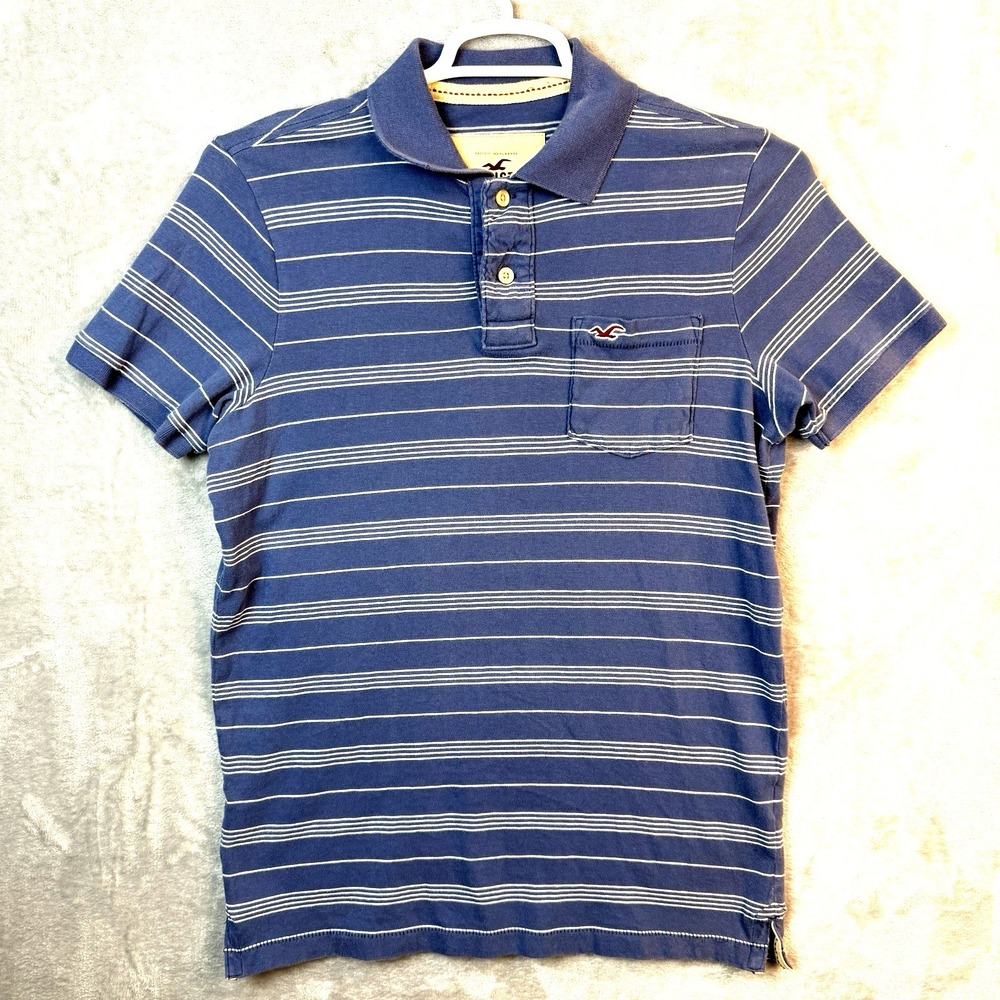 Vtge Hollister Mens Y2K Polo Shirt Large Blue Stripe‎ Preppy Normcore Classic
